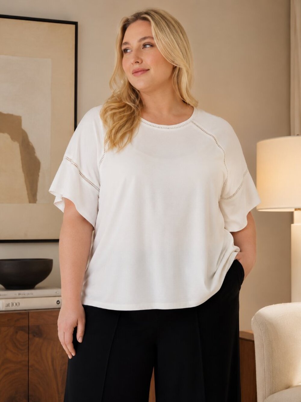 Anne Klein Plus Size White Harmony Open Trim Top 2X NWT